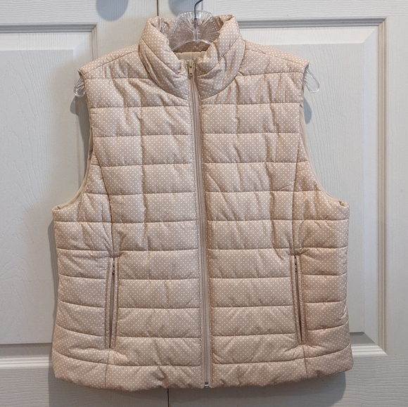 LOFT Jackets & Blazers - Ann Taylor LOFT Beige Tan Polka Dot Puffer Vest